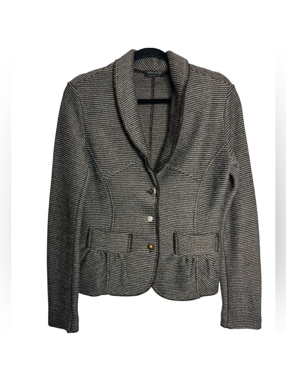 Apanage Wool Blend Brown and Blue 3 Button Knit Blazer, size 10